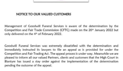 High Court Gives Relief to Goodwill Funeral Services