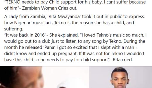 Zambian woman claims listening to Tekno’s music got her pregnant, demands for child support from the Nigerian singer