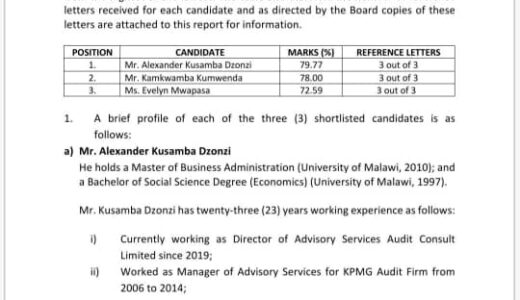 EXCLUSIVE ON ESCOM SAGA: Official Memo Reveals Kusamba Dzonzi Floored Kumwenda during Interviews