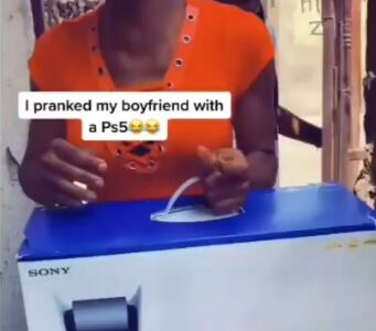 Watch Drama As Nigerian Lady Pranks Her Boyfriend By Making Him Believe She Bought Him PS5