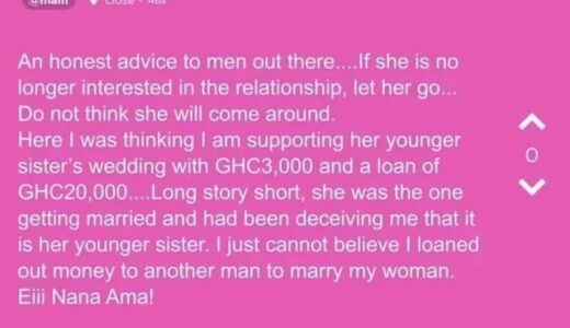 Ghanaian Man In Premium Tears After His Long Time Girlfriend Borrowed Him Money Claiming To Be Used On Her Sister’s Wedding Yet She Used It own Her Own Wedding