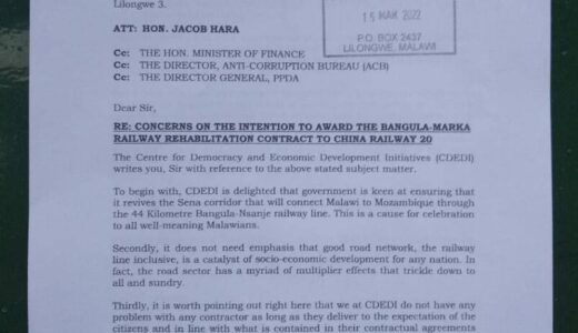 CDEDI protests govt intention to award Bangula-Marka Railway Rehab Project to China Railway 20 Bureau Limited