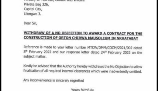 Pressure Forces Govt To Suspend MK1.5 billion Orton Chirwa Mausoleum Construction