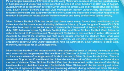 Silver Strikers apologizes to FAM over fracas during FDH Cup Quarter-finals