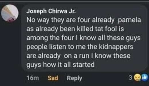 Zambian Man Says Abducted Mobile Money Agent Pamela Chisupa Has Already Been Killed; Claims To Know Whereabouts Of The Kidnappers