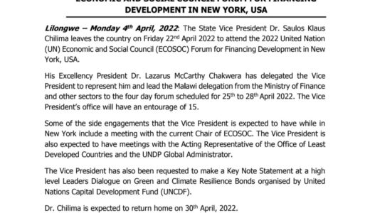 Chilima bashes bloated entourage rumours to ECOSOC summit in USA
