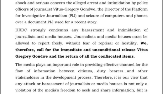 HRDC Calls For Immediate Release Of Investigative Journalist Gregory Gondwe