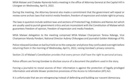 AG Thabo Chakaka Apologises for Ordering Arrest of Investigative Journalist Gregory Gondwe