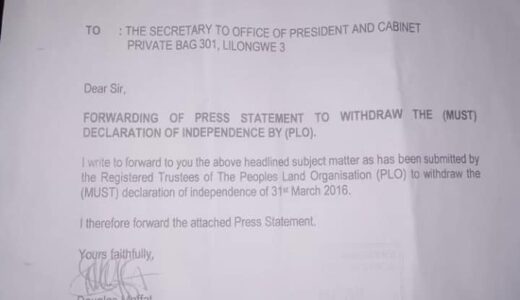 Vincent Wandale withdraws declaration of Thyolo and Mulanje as a sovereign state