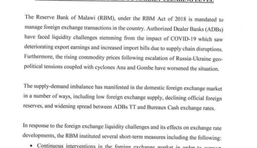 RBM DEVALUES MALAWI KWACHA