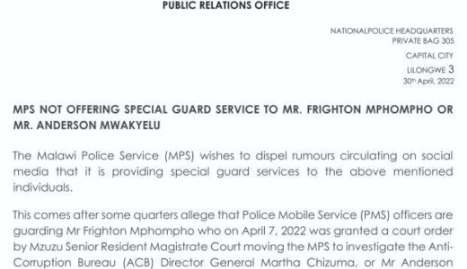 MPS denies tightening security to Mphompho who sued Chizuma over leaked audio