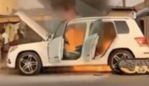 Watch|| Tears As Lady’s Mercedes Benz Burns To Ashes Barely 24 Hours After She Purchased It