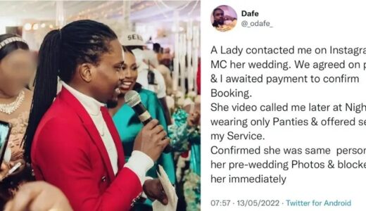 Man Narrates How A Bride-To-Be Offered Herself As Payment For Him To MC Her Wedding [Screenshot]