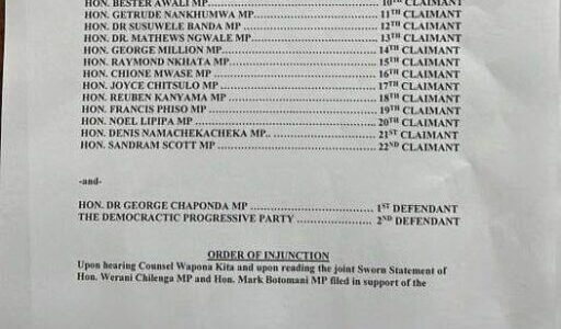 22 DPP MPs take court injunction against Chaponda…Nankhumwa still Leader of Opposition
