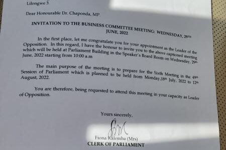 Speaker recognizes Chaponda as leader of opposition