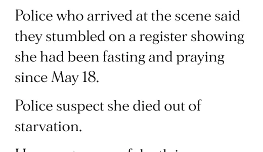 78 year old woman Who Has Been Fasting Since May 18 Dies In Her House
