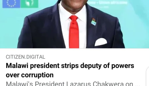 Kenyans React Comparing it With Uhuru-Ruto Case after President Lazarus Chakwera stripped off power from his deputy president