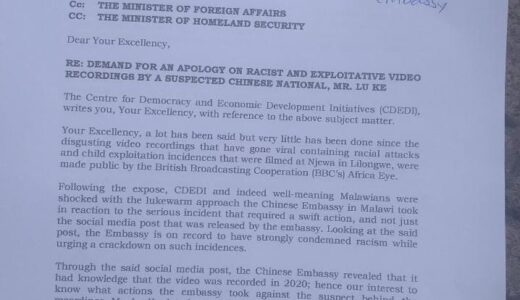 CDEDI pens Chinese Ambassador in demand for an apology…or else brace for endless demonstrations