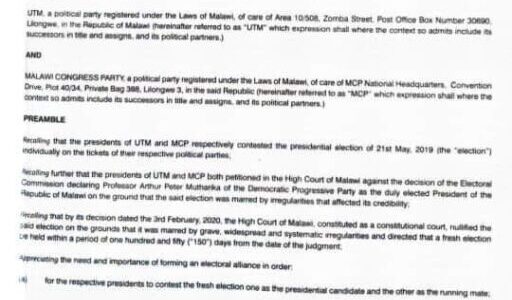 OPINION: MCP, Chakwera Must Respect Tonse Pact Period !