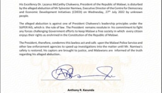 Chakwera shocked with Namiwa’s abduction