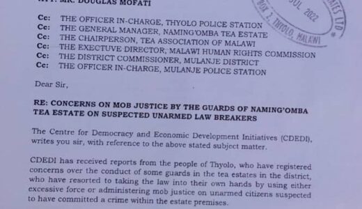 CDEDI Gives Thyolo DC seven days to address mob justice concerns