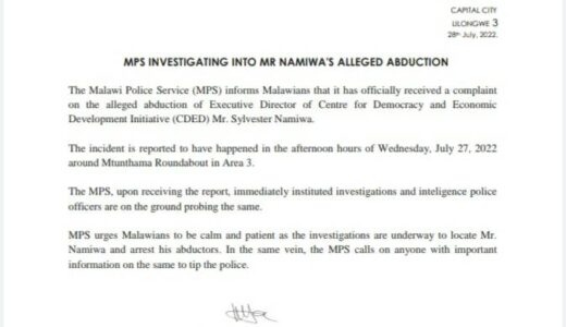 Malawi Police Service speaks out on Namiwa’s abduction