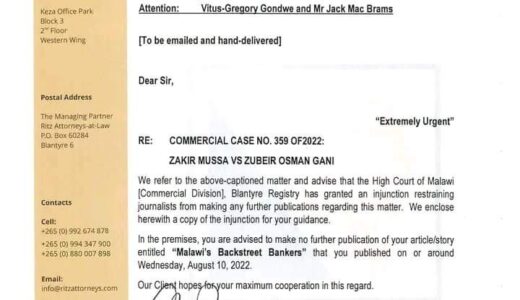 Malawi Court Stops Platform for Investigative Journalism from Investigating ‘Alleged’ Externalization of Forex