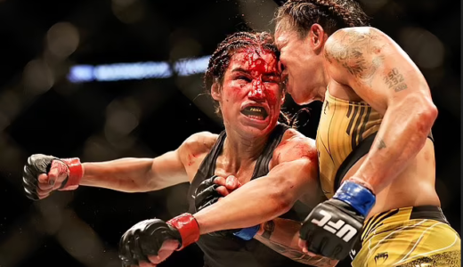 Female fighter rushed to hospital and taken to see a plastic surgeon after losing a ‘big chunk’ of her forehead during brutal fight (photos)
