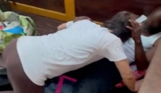 Couple having oral s3x in outdoor dining area caught by worker