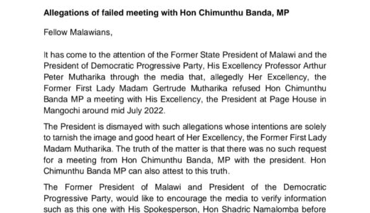 Ex-first lady denies blocking Chimunthu Banda from meeting Mutharika