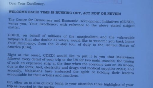 CDEDI pens Chakwera on timing, ailing economy