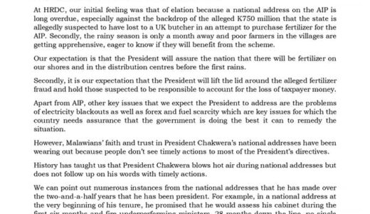 SHUT UP AND ACT, MALAWIANS EXPECT MORE-HRDC tells Chakwera