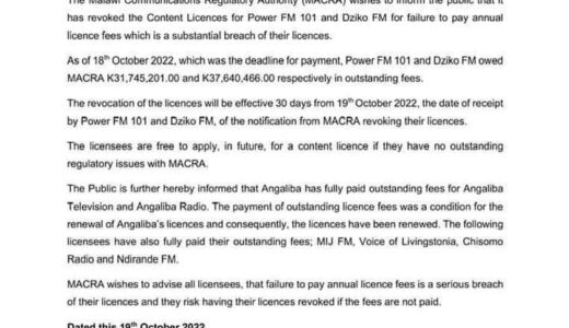 MACRA Shutdown Power 101 FM, Dziko FM
