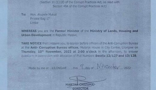 MCP Witch-Hunts Atupele, To Appear Before ACB
