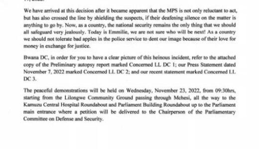 EMMILLIE HALIMANA MYSTERIOUS’ DEATH:Preps for Nov 23 demos on course…DC confirms receipt of notification letter