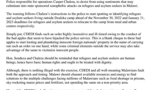 CDEDI SAYS NO TO STATE SPONSORED XENOPHOBIA, calls for total suspension of refugees and asylum seekers’ relocation