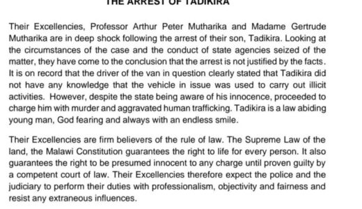 MUTHARIKA’S SHOCKED WITH SON’S ARREST: Tadikira is a God fearing and always with an endless smile