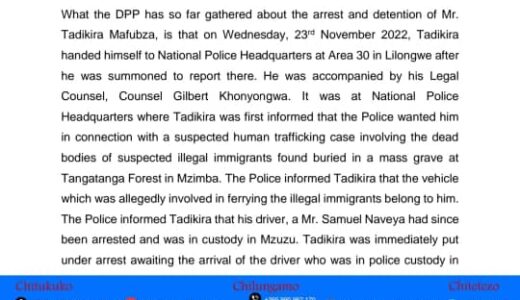 Continued detention of Tadikira worries DPP, he is not involved-Says Namalomba
