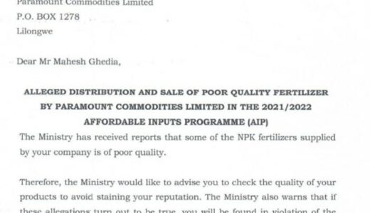 Paramount Commodities implicates SBOF Africa Ltd on substandard fertiliser