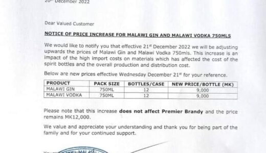 Castel hikes price of Malawi Gin, Vodka