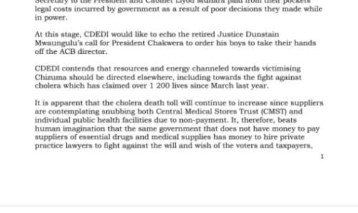 In whose interest is President Chakwera serving by fighting Chizuma?-CDEDI Asks
