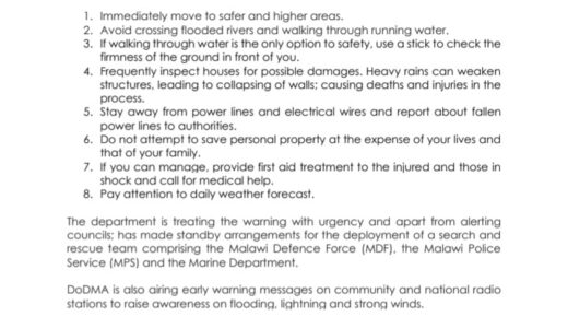 Govt warns of flash floods in Lower Shire