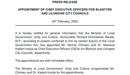 Dennis Chinseu appointed as new CEO for Blantyre City Council