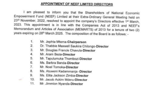Chakwera appoints new NEEF board