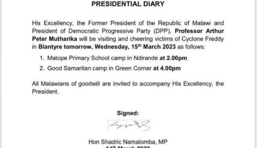 Mutharika to cheer flood victims in Blantyre