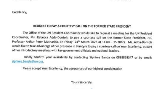 UN officials set to meet Malawi’s former President Professor Peter Mutharika