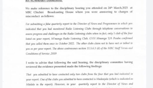 Veteran broadcaster Hope Bembelezi Chisanu fired at MBC
