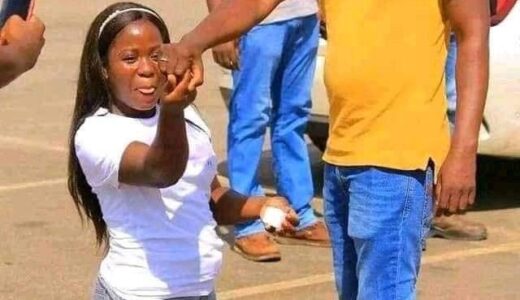 Lady Proposes Marriage To Her Man In car Park, He Says “YES” (See Photos)