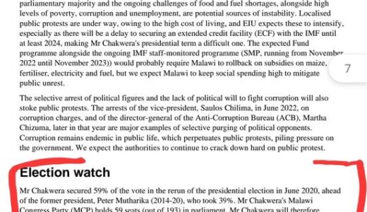 Breaking News: Chakwera to lose 2025 elections-EIU