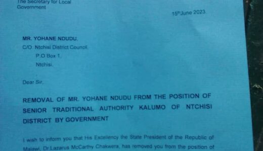 Chakwera fires Senior Chief Kalumo of Ntchisi